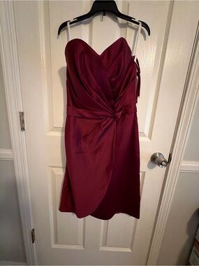 Forever Yours NWT Burgundy Satin Strapless Sweetheart Cocktail Dress